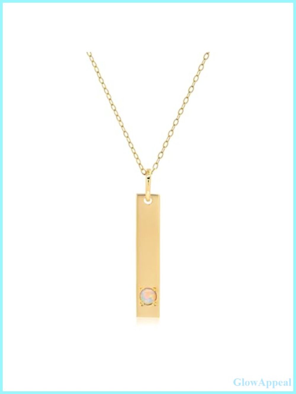 14k Gold Bar Pendant Necklace 3mm Created Opal Adjustable 16-18" Cable Chain